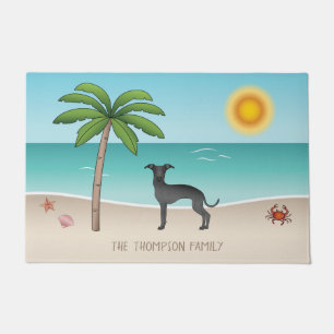 Black Italian Greyhound am Tropical Summer Beach Fußmatte