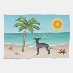 Black Italian Greyhound am Tropical Summer Beach Geschirrtuch