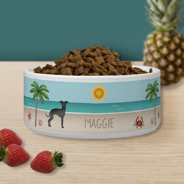 Black Italian Greyhound am Tropical Summer Beach Napf (Von Creator hochgeladen)