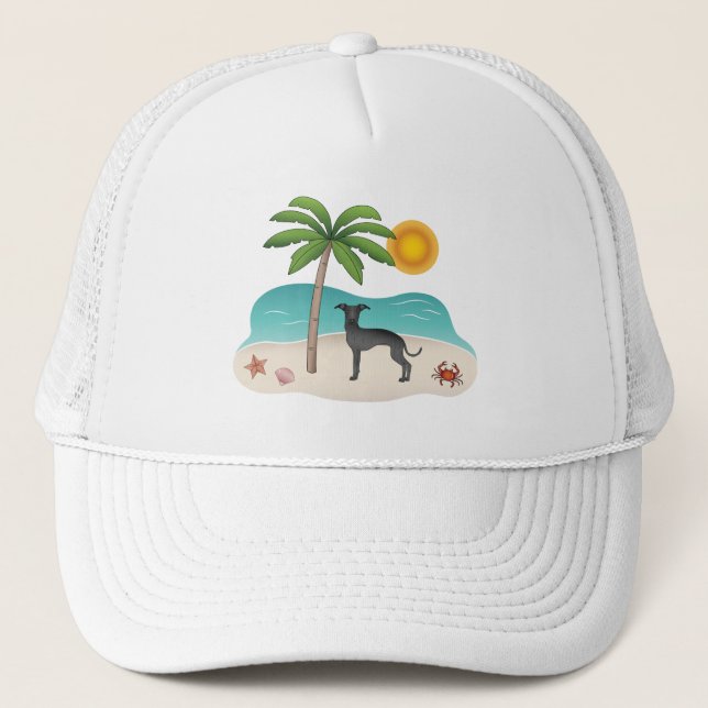 Black Italian Greyhound am Tropical Summer Beach Truckerkappe (Vorderseite)