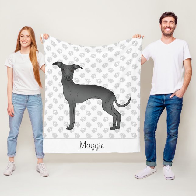 Black Italian Greyhound Cartoon Hund mit einem Nam Fleecedecke (Beispiel)