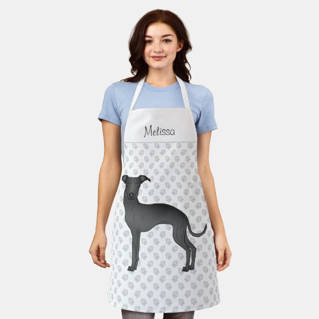 Black Italian Greyhound Cartoon Hund mit einem Nam Schürze (Getragen)