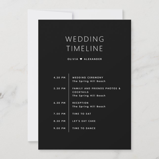 Black Itinerary & Timeline | Minimalist Wedding Einladung (Rückseite)