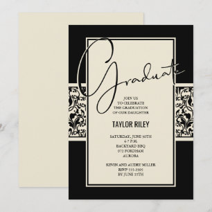 Black Ivory Abschluss Damask Einladung