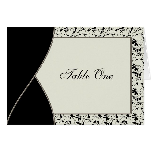 Black Ivory Cream Damask Wedding Table Card (Vorderseite (Horizontal))