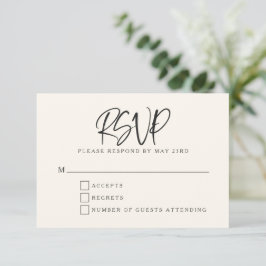 Black Ivory Cream Modern Script Lettering Wedding RSVP Karte