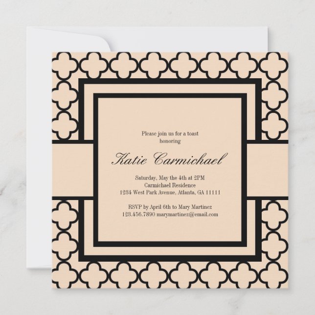 Black & Ivory Damask Einladung (Vorderseite)