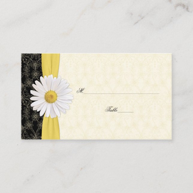 Black Ivory Gold White Daisy Wedding Platzkarten (Vorderseite)