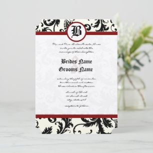 Black Ivory & Maroon Damask Wedding Einladung