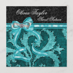 Black Jade Green Glitzer 16 . Geburtstag Geburtsta Einladung
