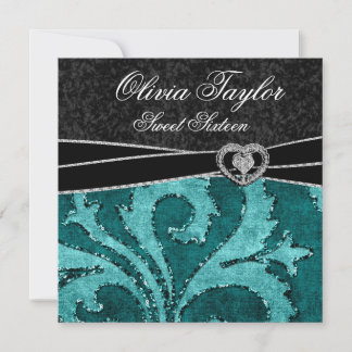 Black Jade Green Glitzer 16 . Geburtstag Geburtsta Einladung