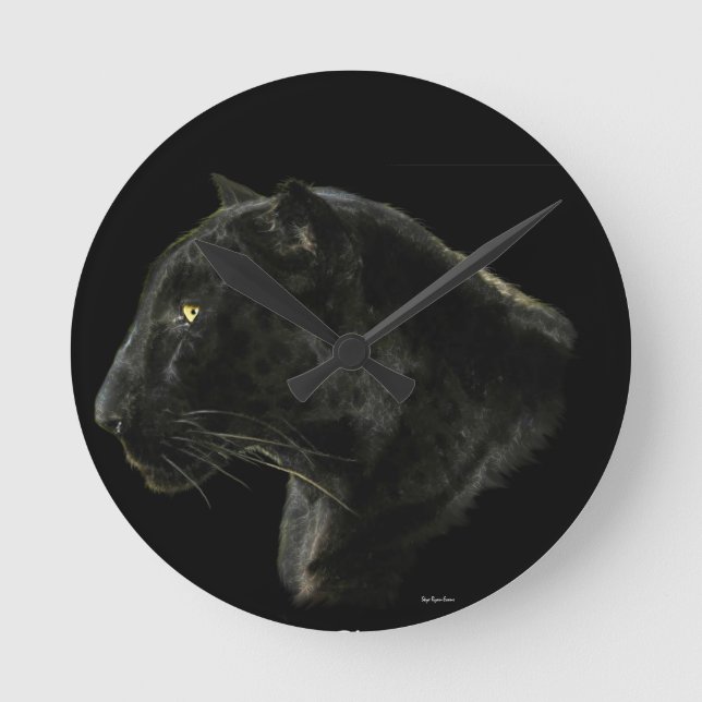 Black Jaguar Big Cat Animal-Lover's Wall Clock Runde Wanduhr (Vorderseite)