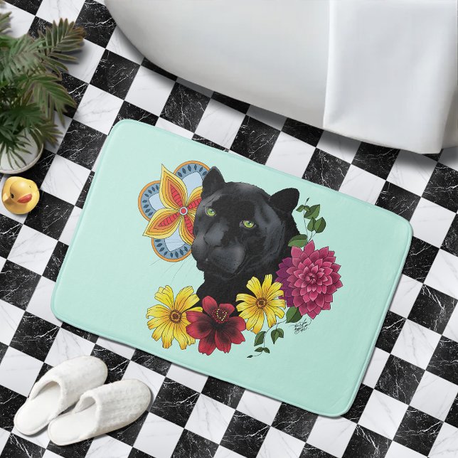 Black Jaguar Portrait Blume Badematte (Von Creator hochgeladen)