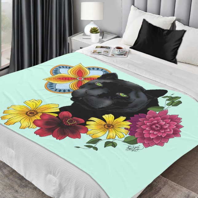 Black Jaguar Portrait Blume Fleecedecke (Von Creator hochgeladen)
