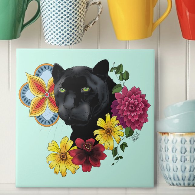 Black Jaguar Portrait Blume Fliese (Von Creator hochgeladen)