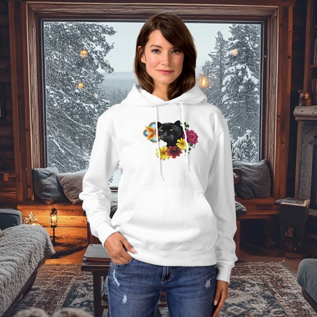 Black Jaguar Portrait Blume Hoodie (Von Creator hochgeladen)