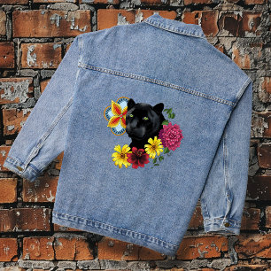 Black Jaguar Portrait Blume Jeansjacke
