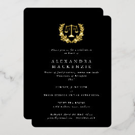 Black JD Law Scales+Laurel Wreath Graduation Party Folieneinladung