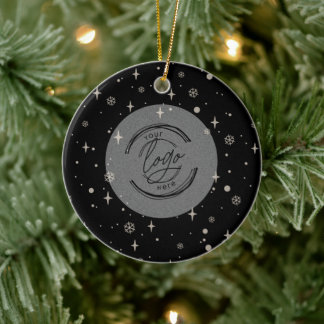 Black Jolly Christmas Business-Logo QR-Code Chic Keramik Ornament