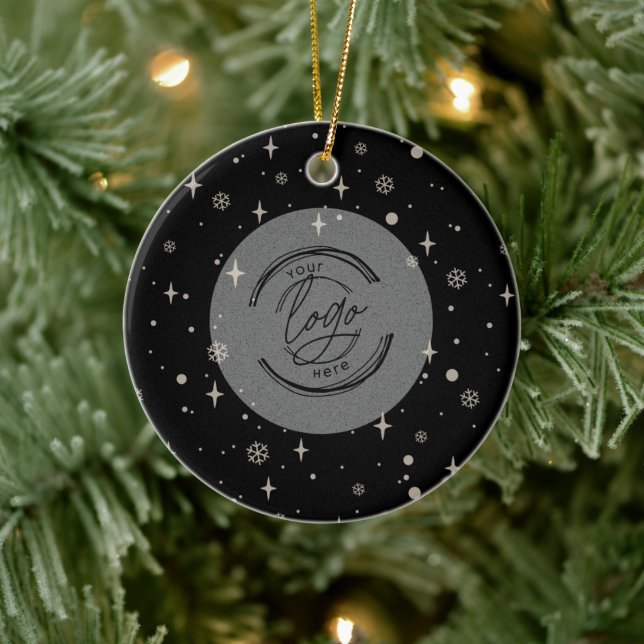 Black Jolly Christmas Business-Logo QR-Code Chic Keramik Ornament (Baum)