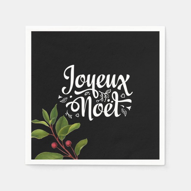 Black Joyeux Weihnachten Serviette (Vorderseite)