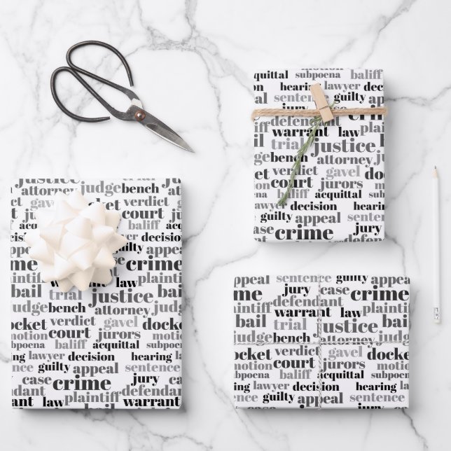 Black Judicial Text Word Cloud on White Geschenkpapier Set (Vorderseite)