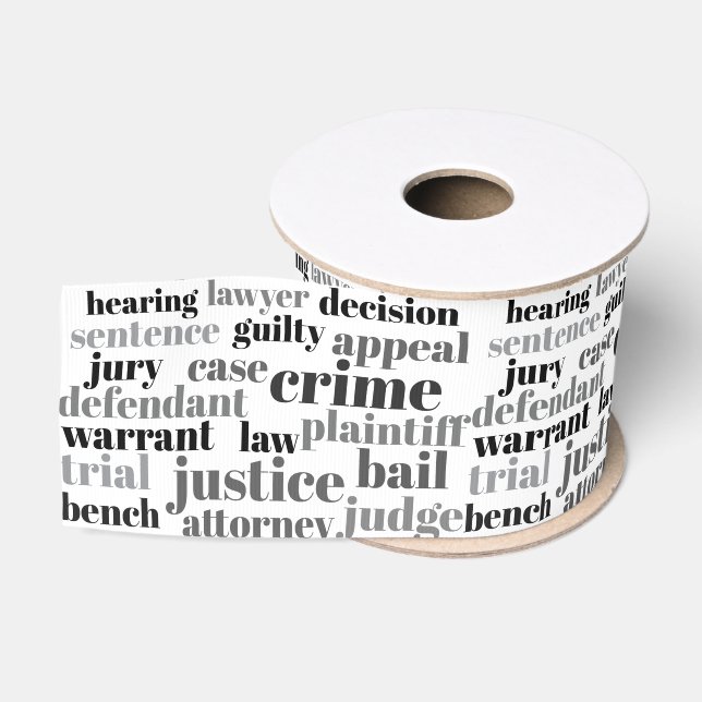 Black Judicial Text Word Cloud on White Ripsband (Spule)