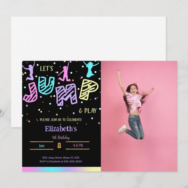 Black Jump Birthday Foto Einladung (Vorne/Hinten)