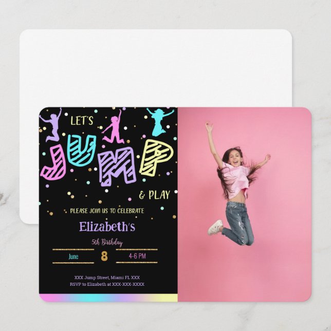Black Jump Birthday Foto Einladung (Vorne/Hinten)