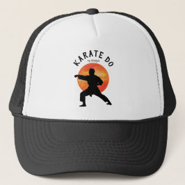 Black Karate Figure Sun Orange Yellow Name Modern Truckerkappe