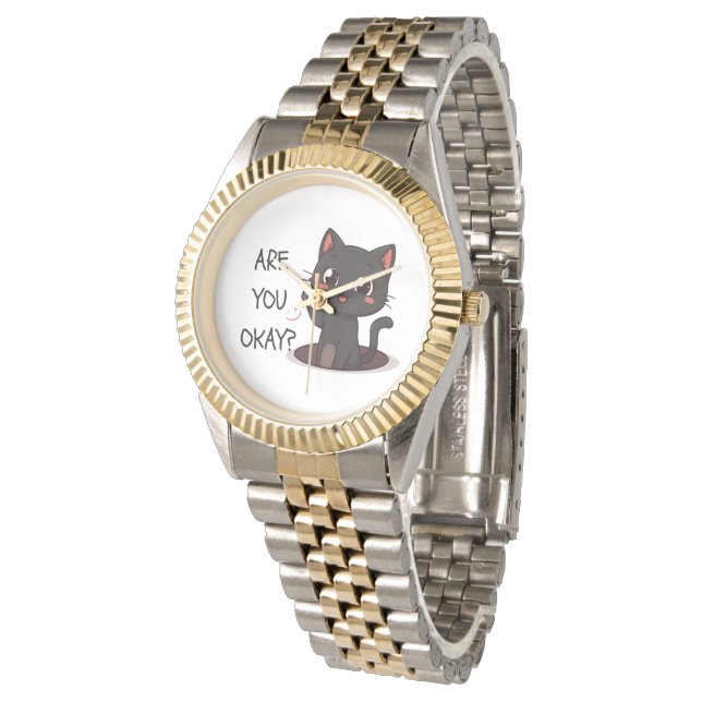 Black Kawaii Cat Wrist Watch Armbanduhr (Schrägansicht)