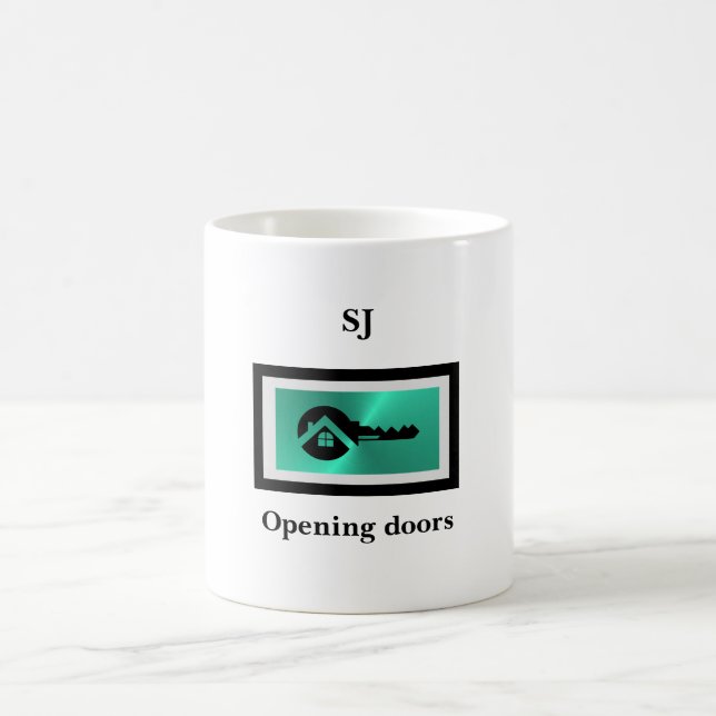Black Key and Turquoise Real Estate Business Mug Kaffeetasse (Mittel)