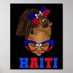 Black Kid Afro Messy Bun Haitian Girl Haiti Indepe Poster