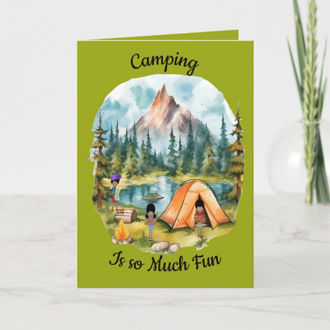 Black Kids Camping Miss You Card Dankeskarte (Vorderseite)