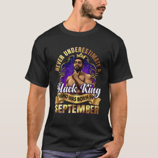 Black King Birthday September Beard Crown Husband T-Shirt