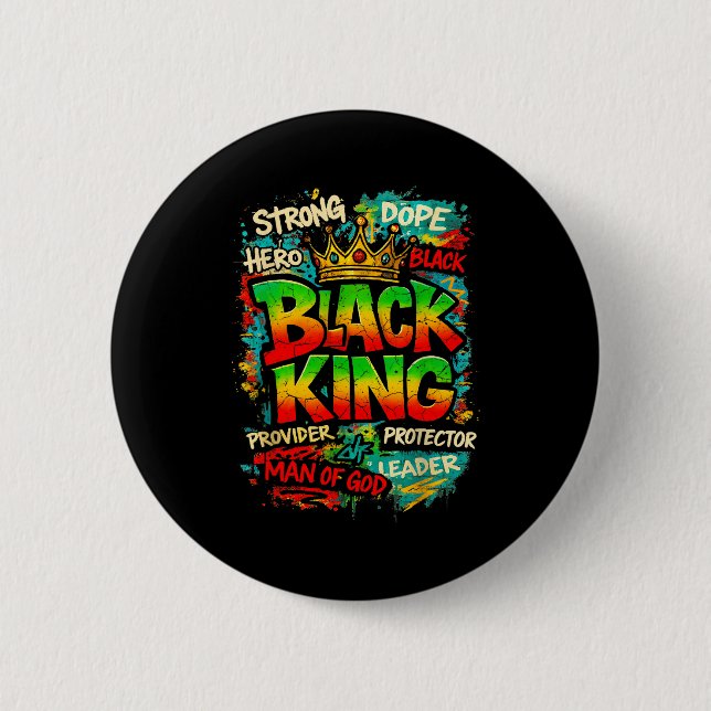 Black King Man Of God Strong Leader Melanin Black  Button (Vorderseite)