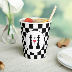 Black King Schach Pieces Gay Wedding Monogram Pappbecher