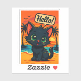 Black Kitten am Sunset Beach - Die Sticker