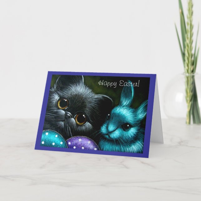 Black Kitten Cat & Ostersonnenkarte Feiertagskarte (Vorderseite)