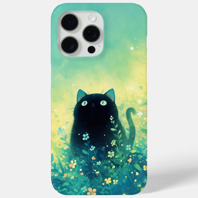 Black Kitten Floral Fantasy Case-Mate iPhone Hülle (Rückseite)