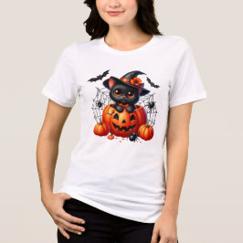Black Kitten in einem Halloween-Kürbis Tri-Blend Shirt