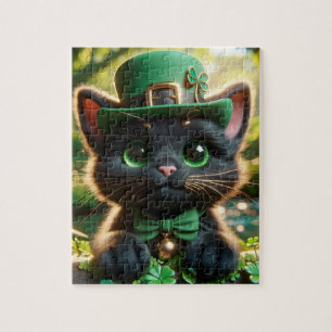 Black Kitten in Green St. Patrick's Day Attraktion