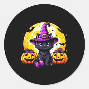 Black Kitten Pumpkin Kat Hexenhut Spooky Jahreszei Runder Aufkleber