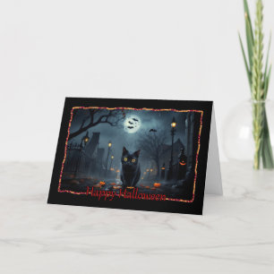 Black Kitten Roaming Happy Halloween Card Feiertagskarte