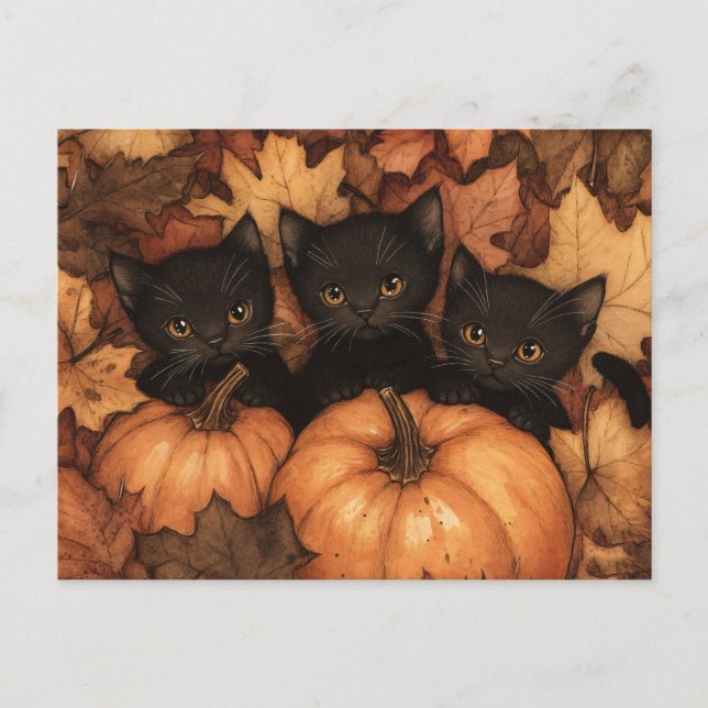 Black Kitten Trio Illustration Postkarte (Vorderseite)