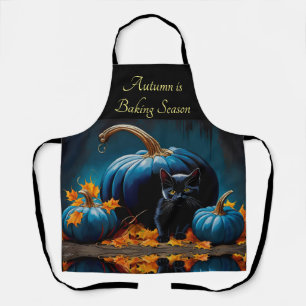 Black Kitten und Blue Moon Pumpkins Herbstleaves Schürze