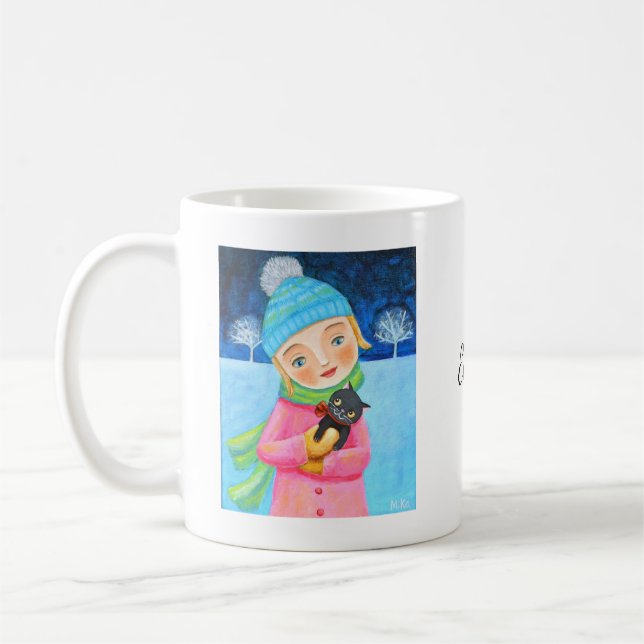Black Kitten und Girl Cat Lover - Individuelle Nam Kaffeetasse (Links)