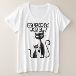 Black Kitten und Small Companion im Cartoon Stil Große Größe T-Shirt