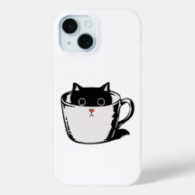 Black kitten with red nose hiding in a cup