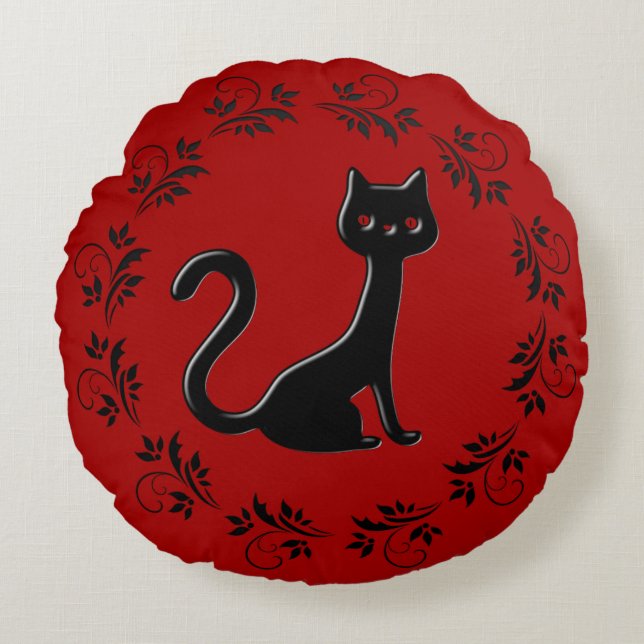 Black Kittens Cartoon 5 Rundes Kissen (Vorderseite)